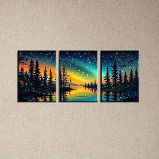 3pcs Abstract Rainbow Sky Vibrant Starry Night Metal Print Ready to Hang Art