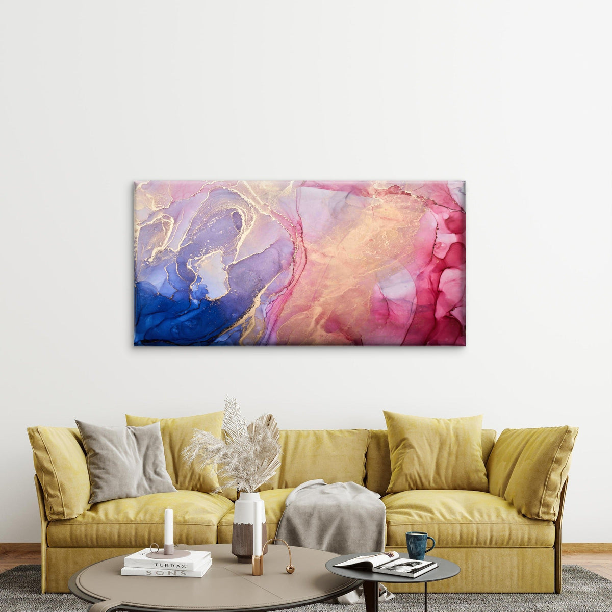 Colorful Abstract Alcohol Ink Wall Art Canvas Office Home Room Framed 80x45cm