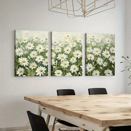 3pcs Daisy Field, Soft Pastel, Nature Scenery Wall Art Set Canvas Framed 40x60cm - High Quality Print 100% Australian Made Wall Canvas Ready to Hang