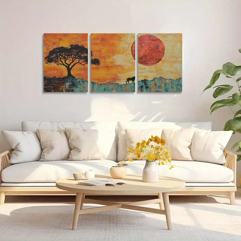 3pcs Capybara, Acacia Tree & Sunset Sky Design Metal Print Ready to Hang Art