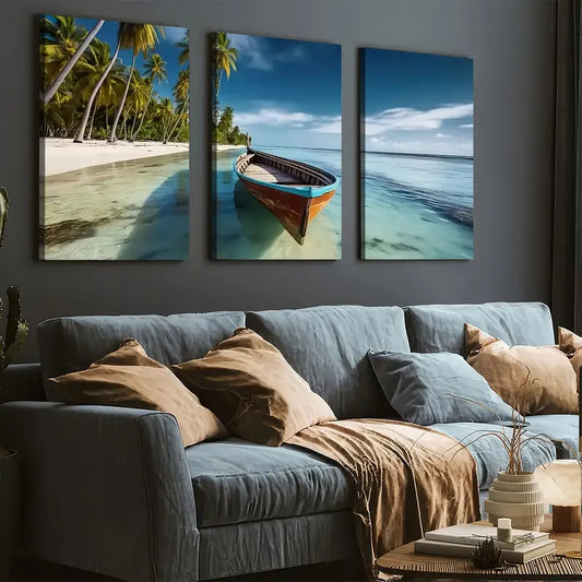 3pcs Modern Wind Beach Beach Ocean Landscape Art Wall Art Set Canvas Framed 40x60cm - High Quality Print 100% Australian Made Wall Canvas Ready to Hang