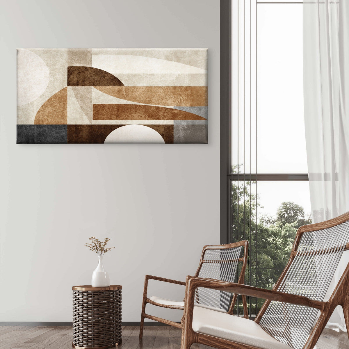 Modern Mid Century Geometric Shape Wall Art Canvas Office Home Framed 80x45cm
