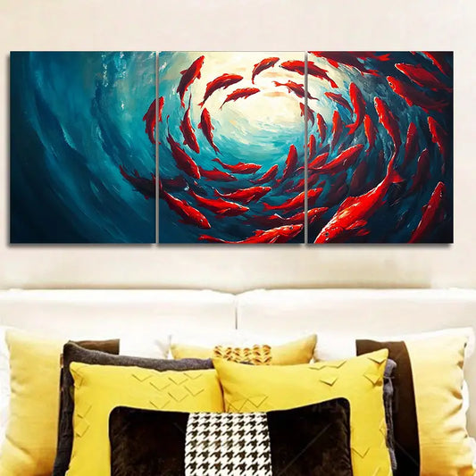 3pcs Red Fish Spiral Ocean Metal Print Ready to Hang Art