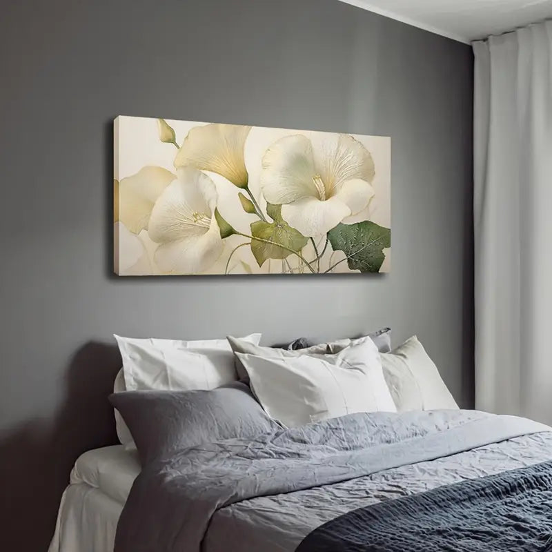Morning Glory Elegant White Wall Art Canvas Office Home Room Framed 120x60cm