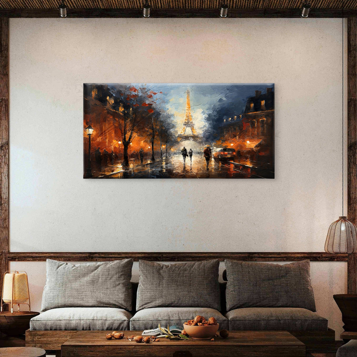 Paris Eiffel Tower Night Street Wall Art Canvas Office Home Room Framed 120x60cm