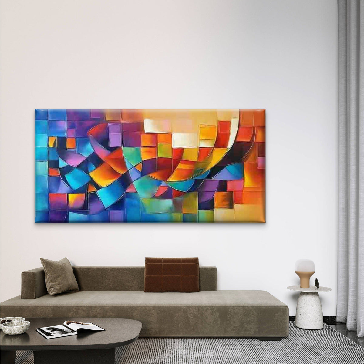 Vibrant Geometric Abstract Art Wall Art Canvas Office Home Room Framed 120x60cm