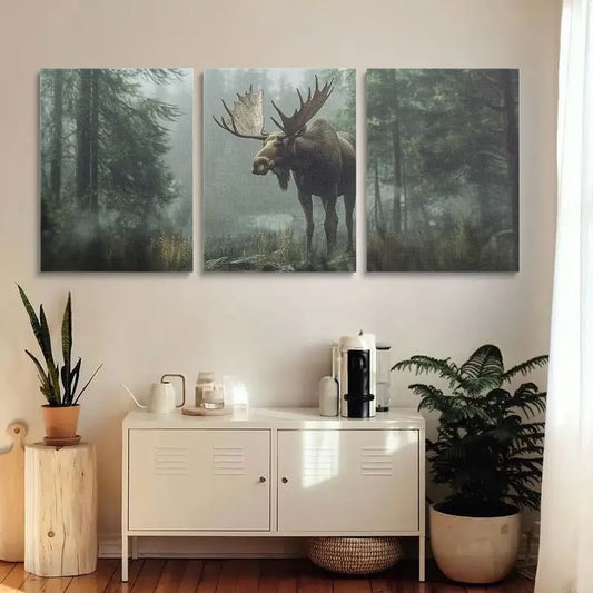 3pcs Deer in the Wild Animal Nature Forest Metal Print Ready to Hang Art