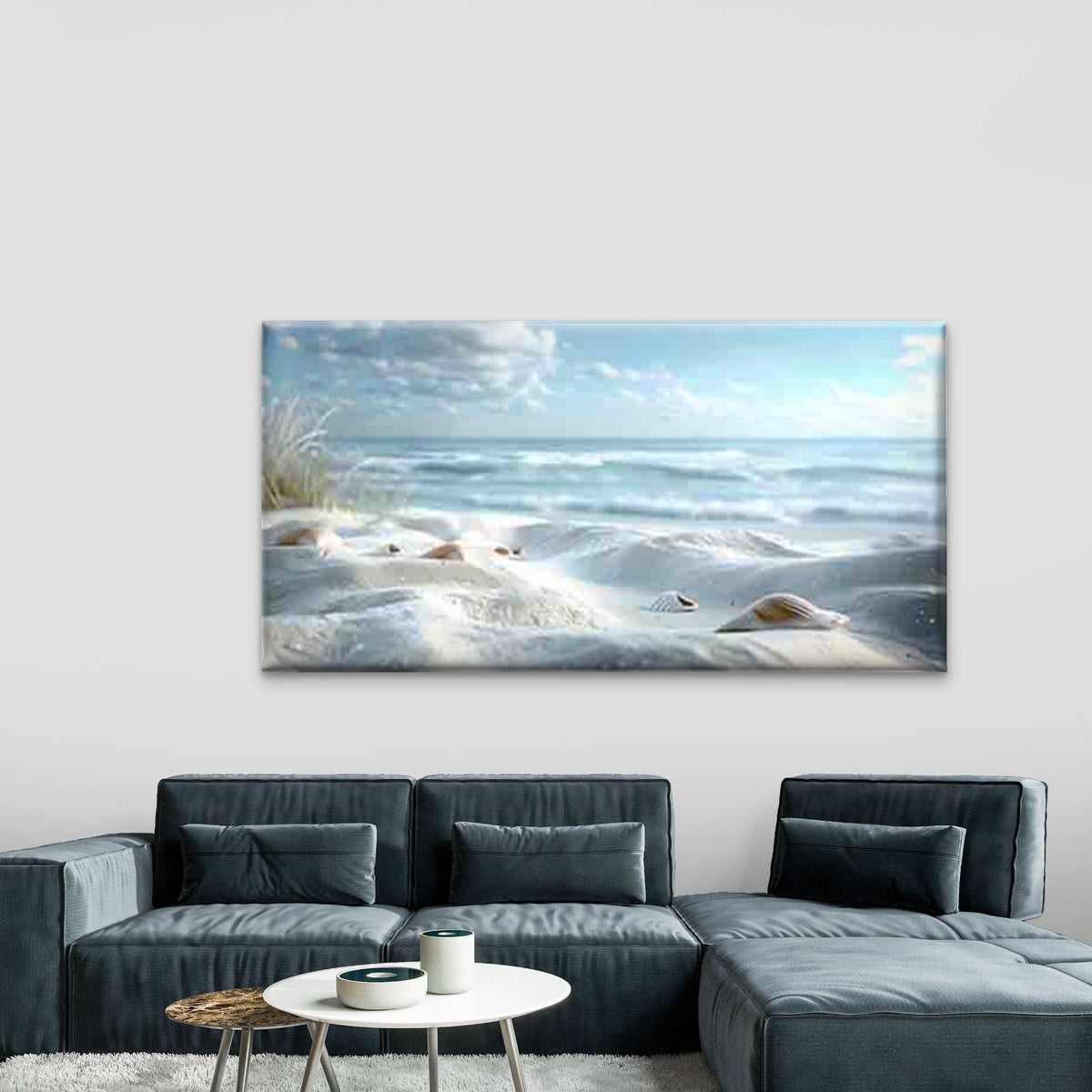 Scattered Shells on White Sand Wall Art Canvas Office Home Room Framed 120x60cm
