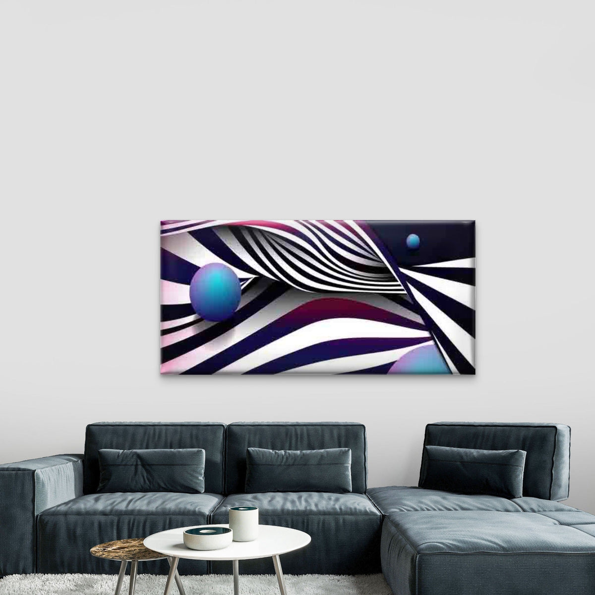 Abstract Wavy Lines And Spheres Wall Art Canvas Office Home Room Framed 120x60cm