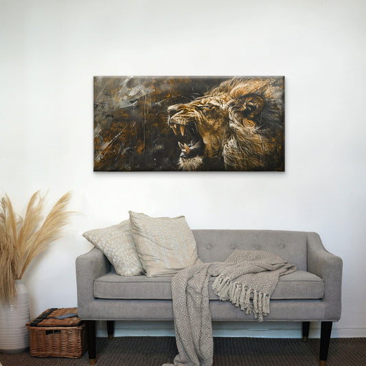 Modern Abstract Roaring Lion Wall Art Canvas Office Home Framed 80x45cm