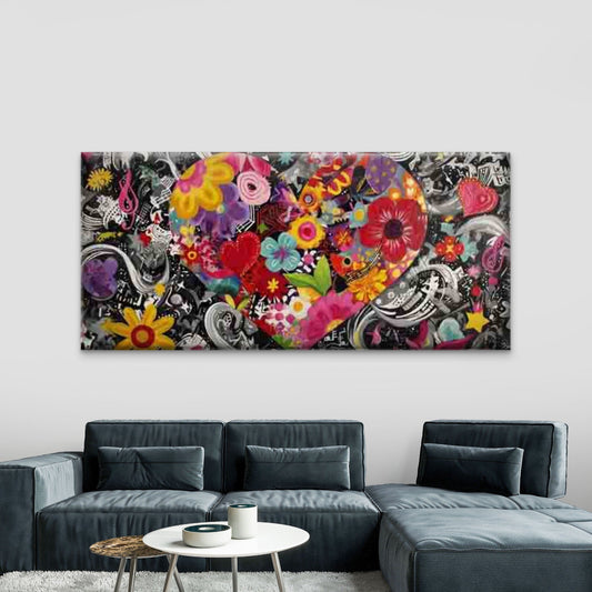 Abstract Floral with Flower Wall Art Canvas Office Home Room Framed 80x45cm
