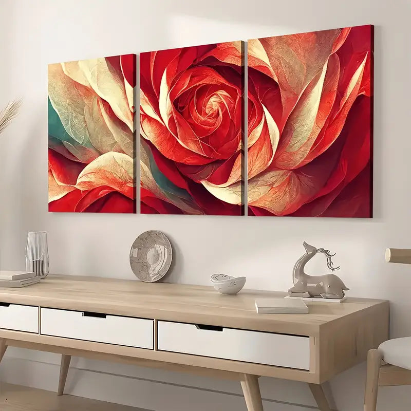 3pcs Modern Style Red Floral Landscape Art Reddish Wall Art Set Canvas Framed 40x60cm - High Quality Print 100% Australian Made Wall Canvas Ready to Hang