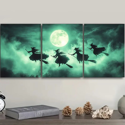 3pcs Witch Night Sky Metal Print Ready to Hang Art