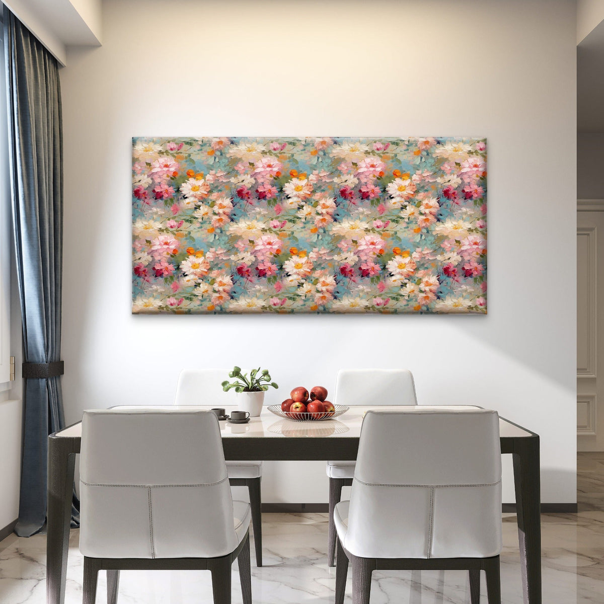 Vintage Wildflower Landscape Wall Art Canvas Office Home Room Framed 80x45cm
