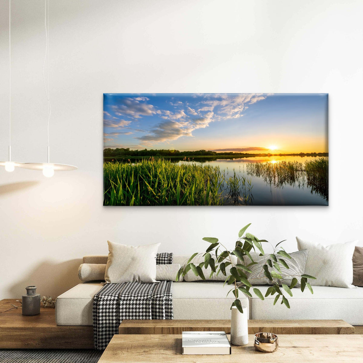 Serene Sunset Over Water Wall Art Canvas Office Home Room Framed 80x45cm