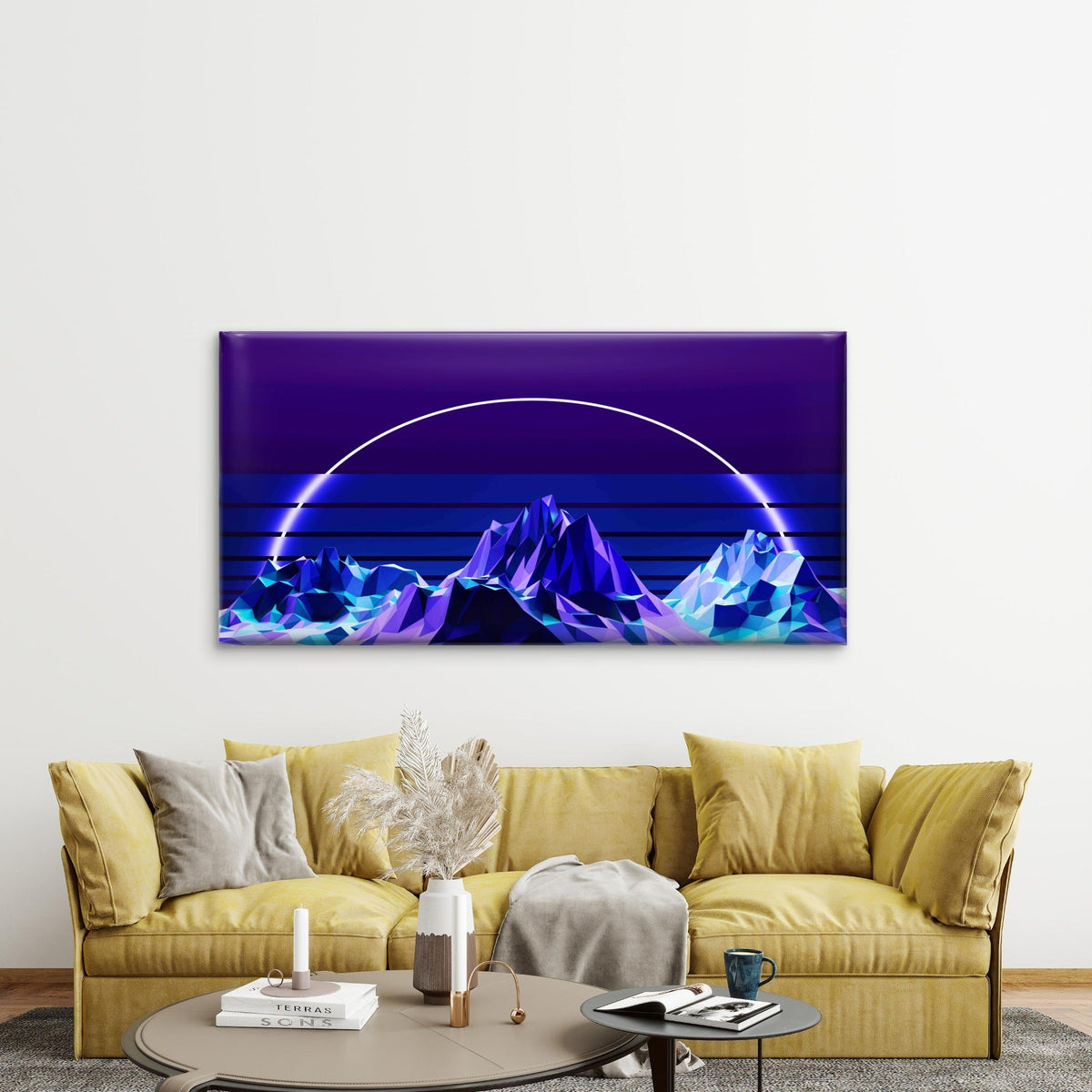 Low-Poly Mountain Landscape Wall Art Canvas Office Home Room Framed 120x60cm