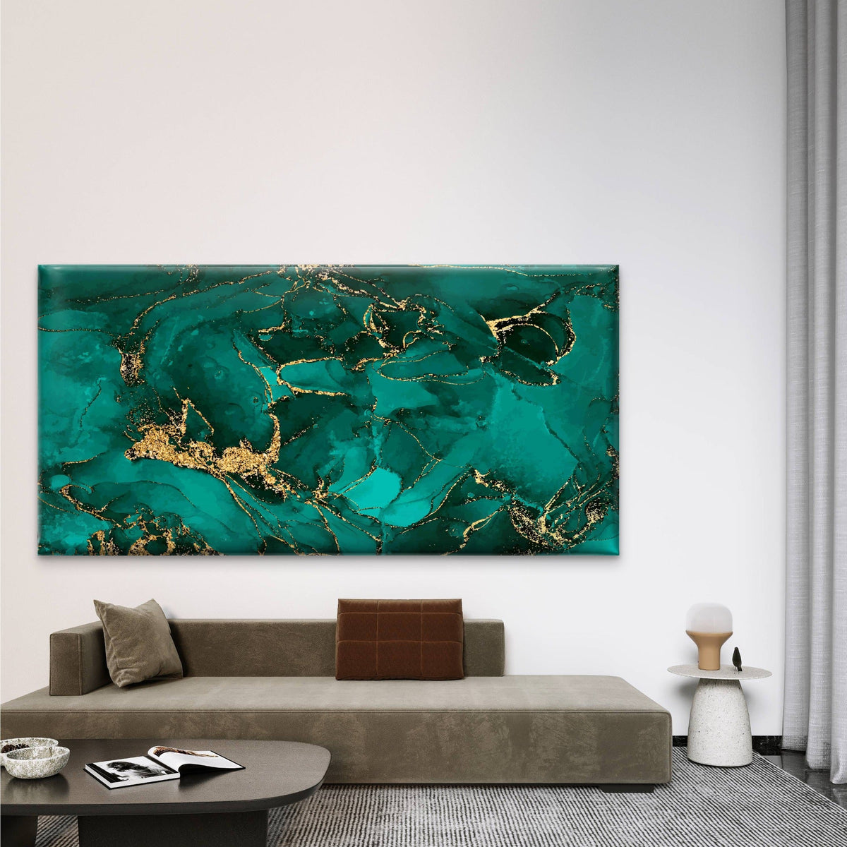 Green Gold Pattern Background Wall Art Canvas Office Home Room Framed 80x45cm