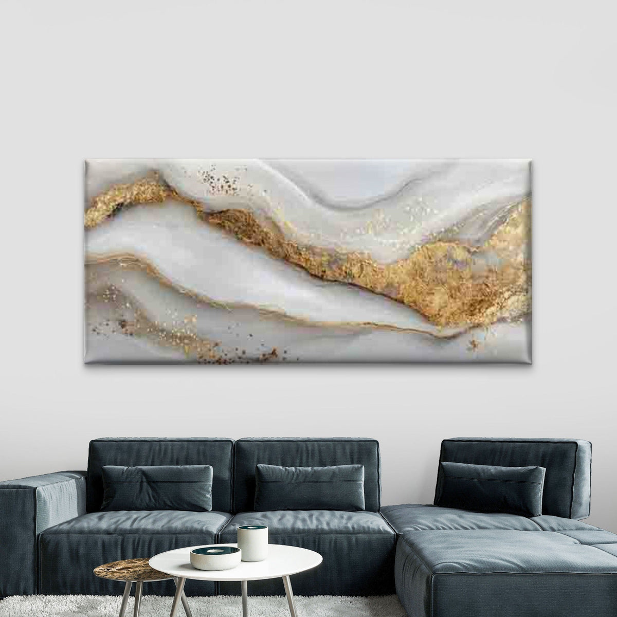 Golden Accent Abstract Line Art Wall Art Canvas Office Home Room Framed 80x45cm