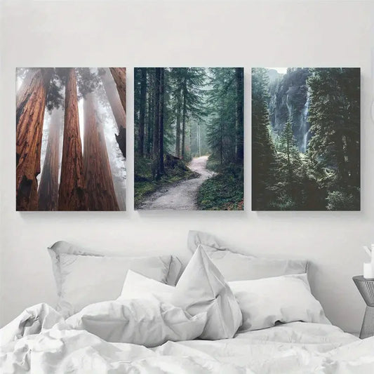 3pcs Featuring Redwood Forest Scenes, Nature Metal Print Ready to Hang Art