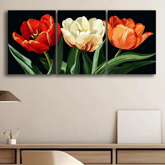 3pcs Three Tulips Metal Print Ready to Hang Art