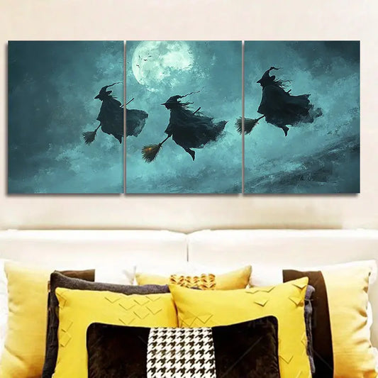 3pcs Witch Night Sky Metal Print Ready to Hang Art