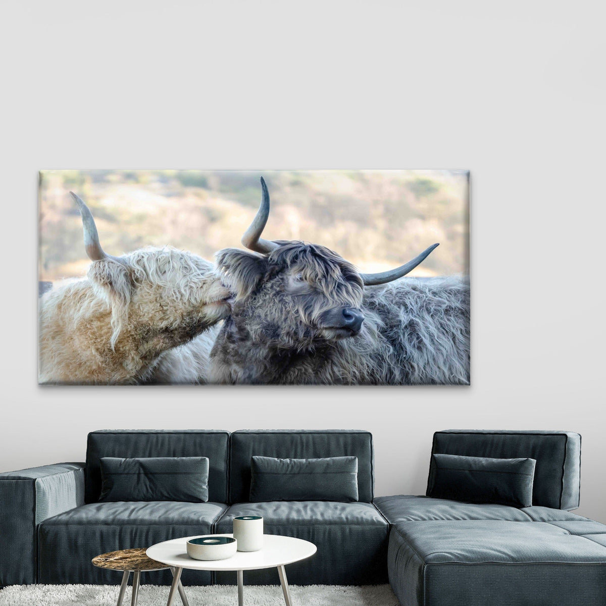 Highland Cows Wall Art Canvas Office Home Room Framed 80x45cm