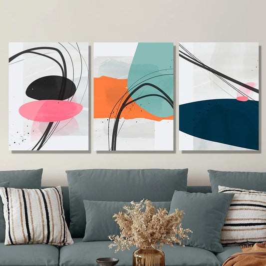3pcs Abstract Geometric Line Classic Design Metal Print Ready to Hang Art