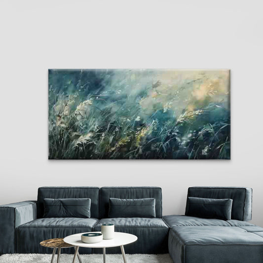 Green Meadow Wild Grass Wall Art Canvas Office Home Room Framed 80x45cm