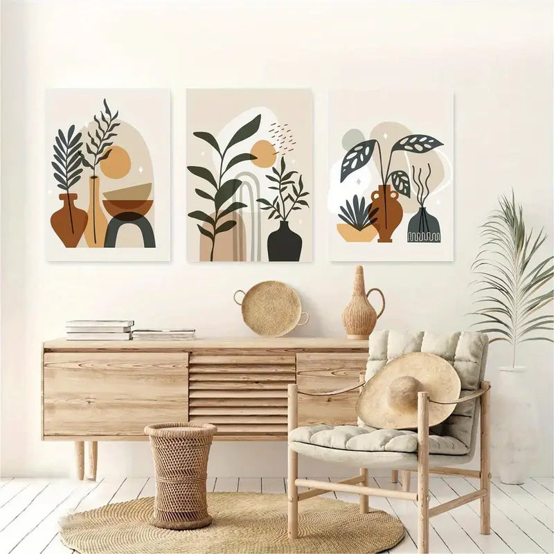 3pcs Featuring Minimalist Floral Design, Elegant Botanical Metal Print Ready to Hang Art