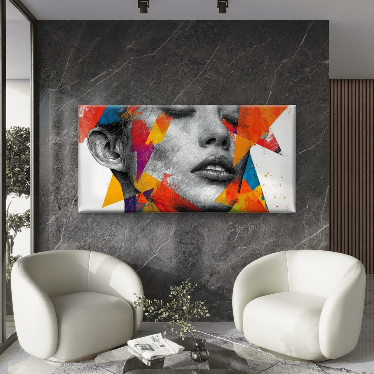Abstract Face Featuring Bright Wall Art Canvas Office Home Room Framed 80x45cm