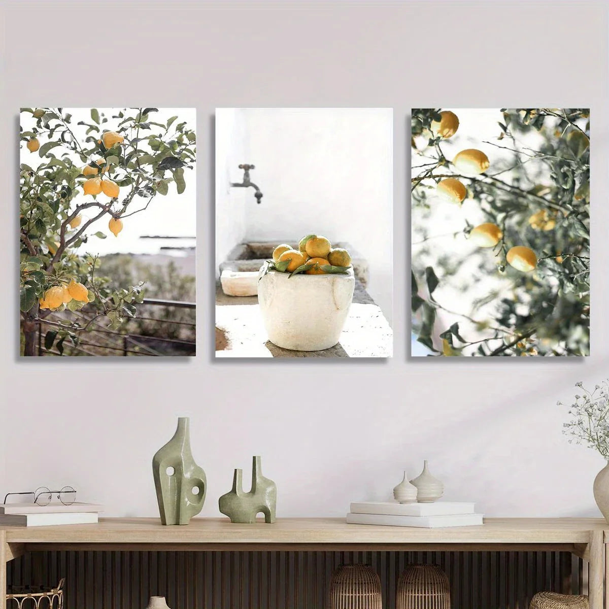 3pcs Botanical Fruit Lemon Vintage Classic Design Metal Print Ready to Hang Art