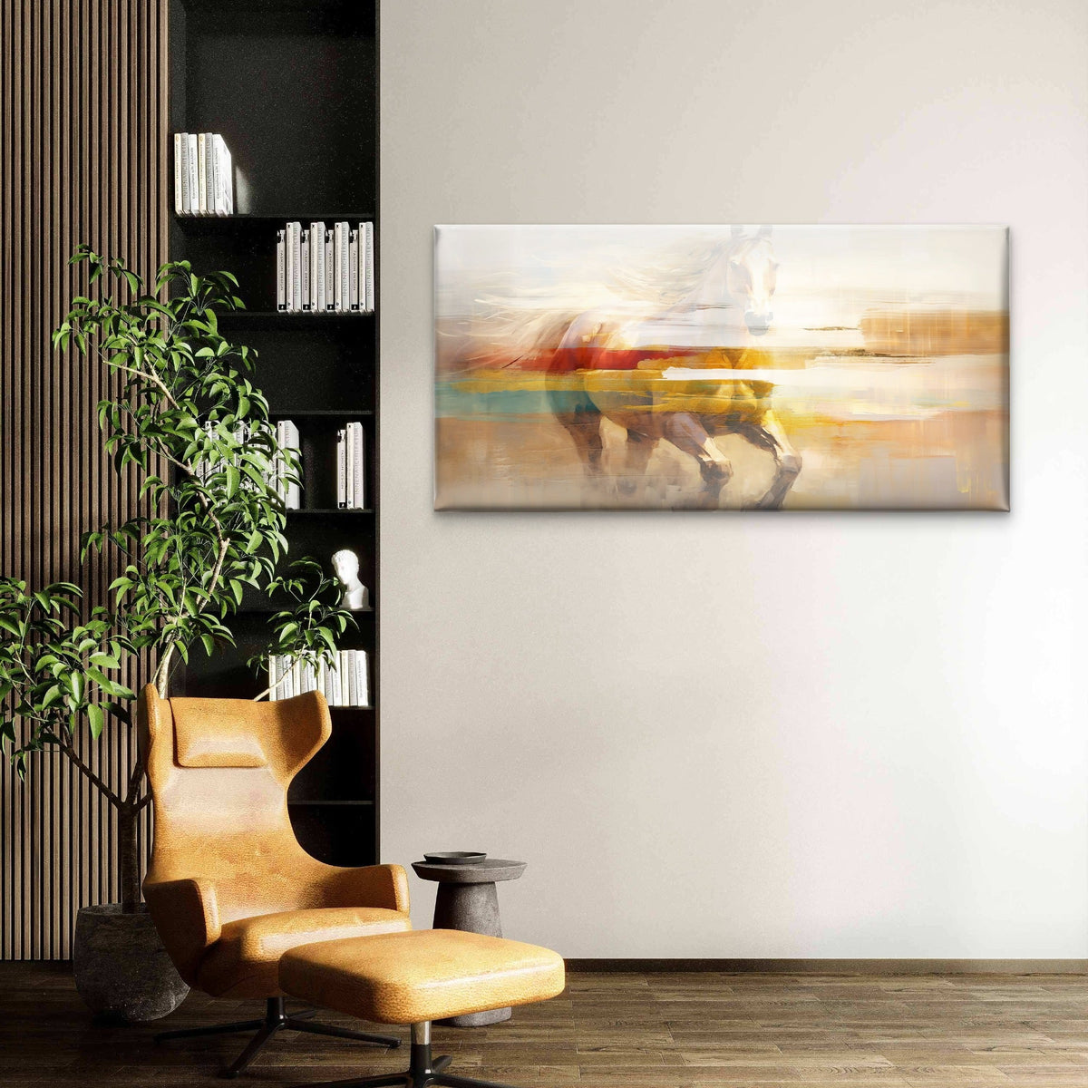 Running Galloping Horse Wall Art Canvas Office Home Room Framed 80x45cm