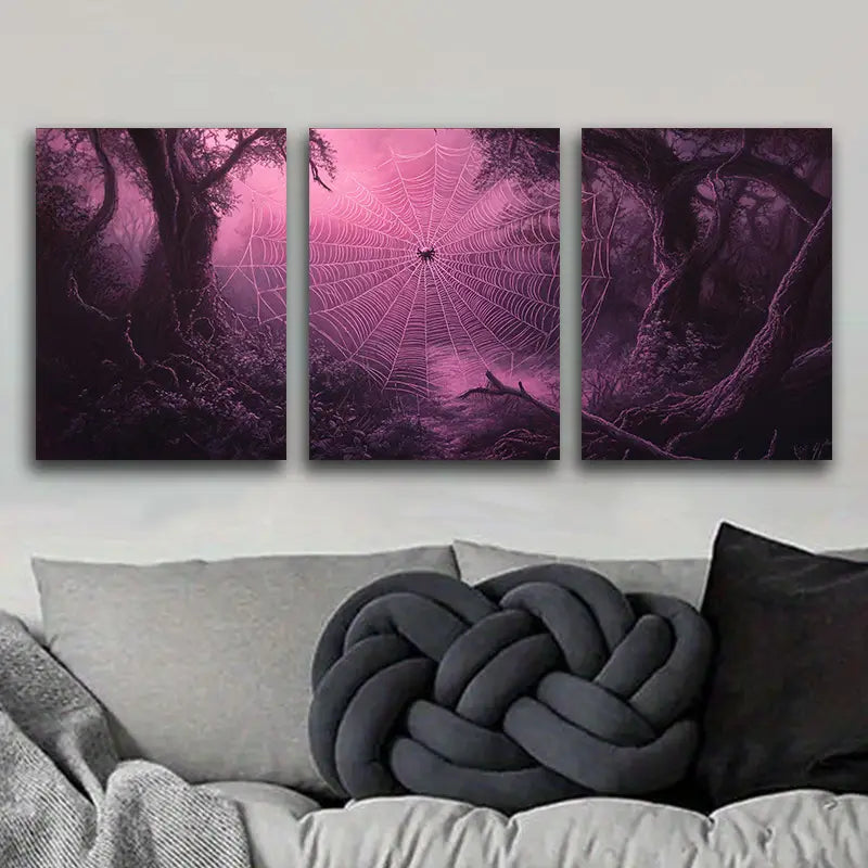 3pcs Enchanting Spider Web Forest Metal Print Ready to Hang Art