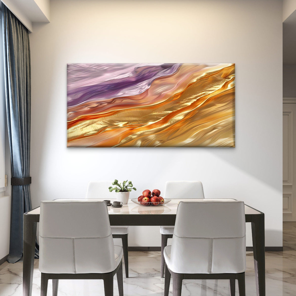 Amethyst Gilded Velvet Pleat Wall Art Canvas Office Home Room Framed 80x45cm