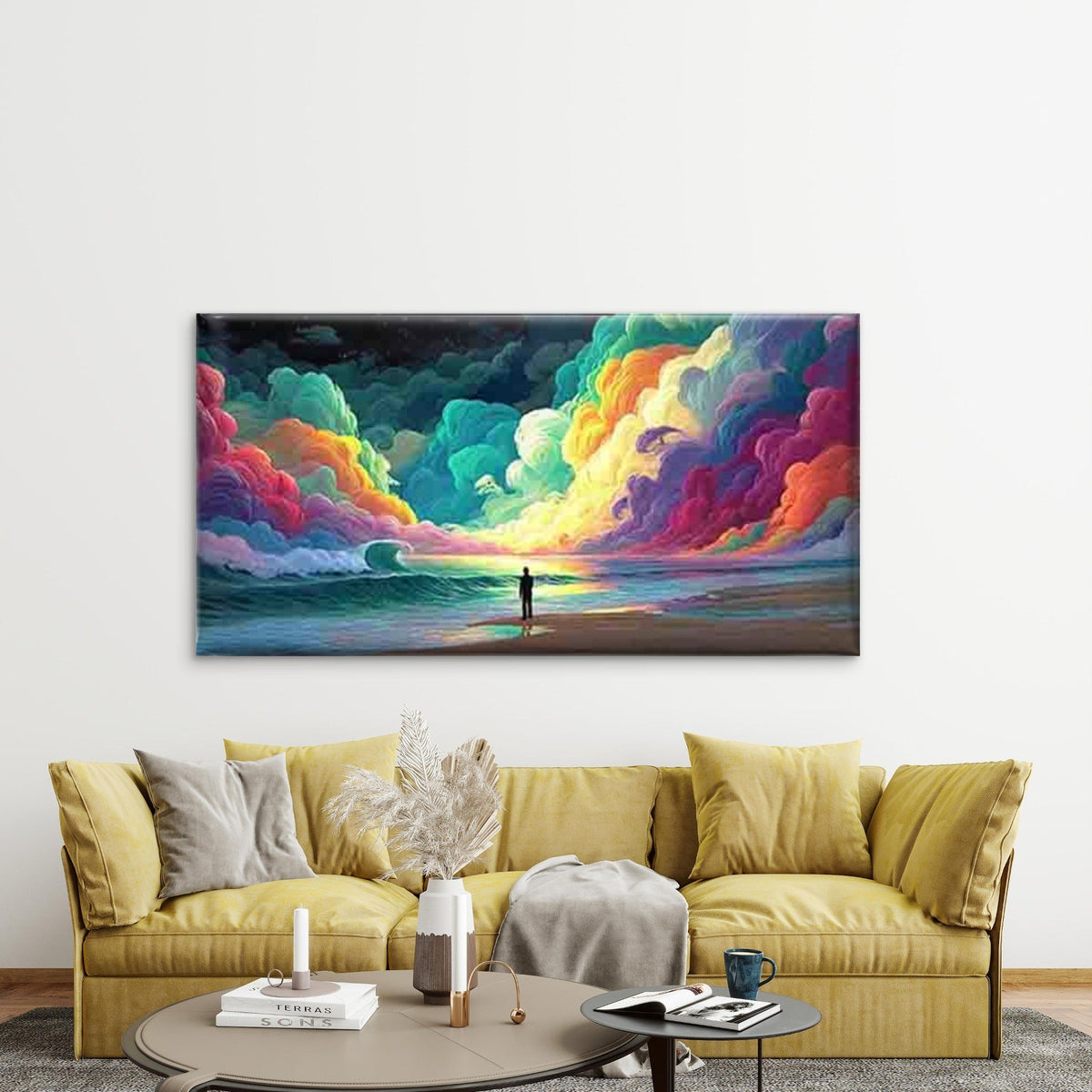 Ocean Sunset with Colorful Clou Wall Art Canvas Office Home Room Framed 120x60cm