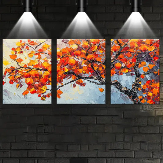 3pcs Watercolor Orange Tree of Life Painting Metal Print Ready to Hang Art