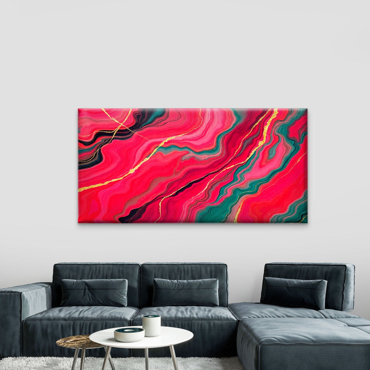 Crimson Tide Agate Abstract Wall Art Canvas Office Home Room Framed 120x60cm