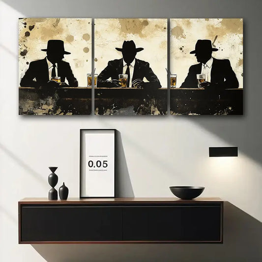3pcs Three Silhouettes Sitting at the Bar Metal Print Ready to Hang Art