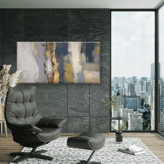 Abstract Grey Gold Foil Wall Art Canvas Office Home Room Framed 80x45cm