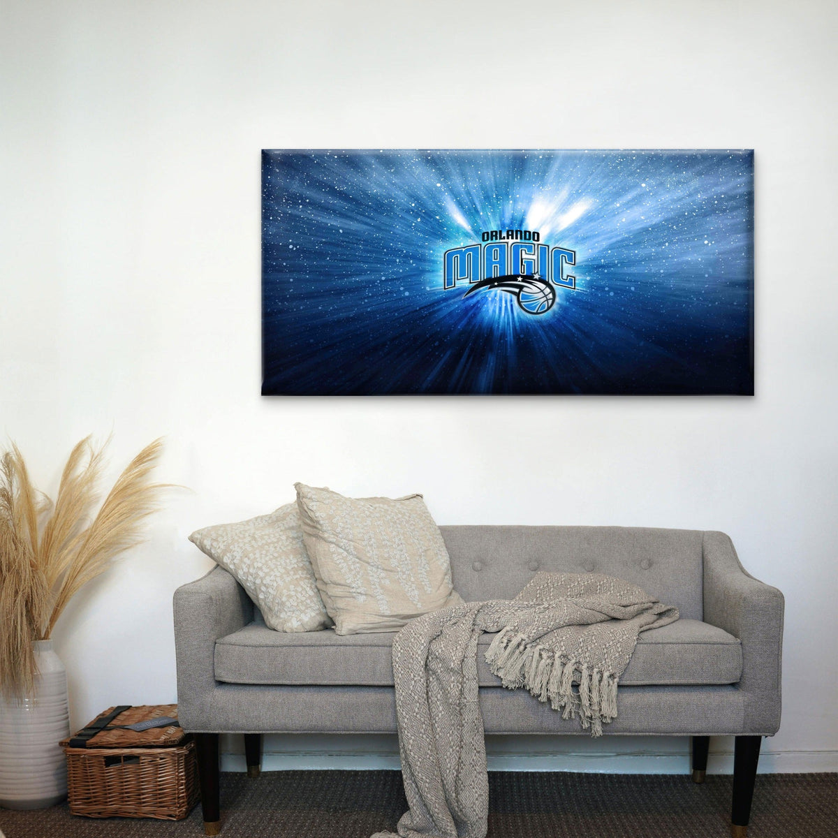 Cosmic Blue Basketball Wall Art Canvas Office Home Room Framed 80x45cm