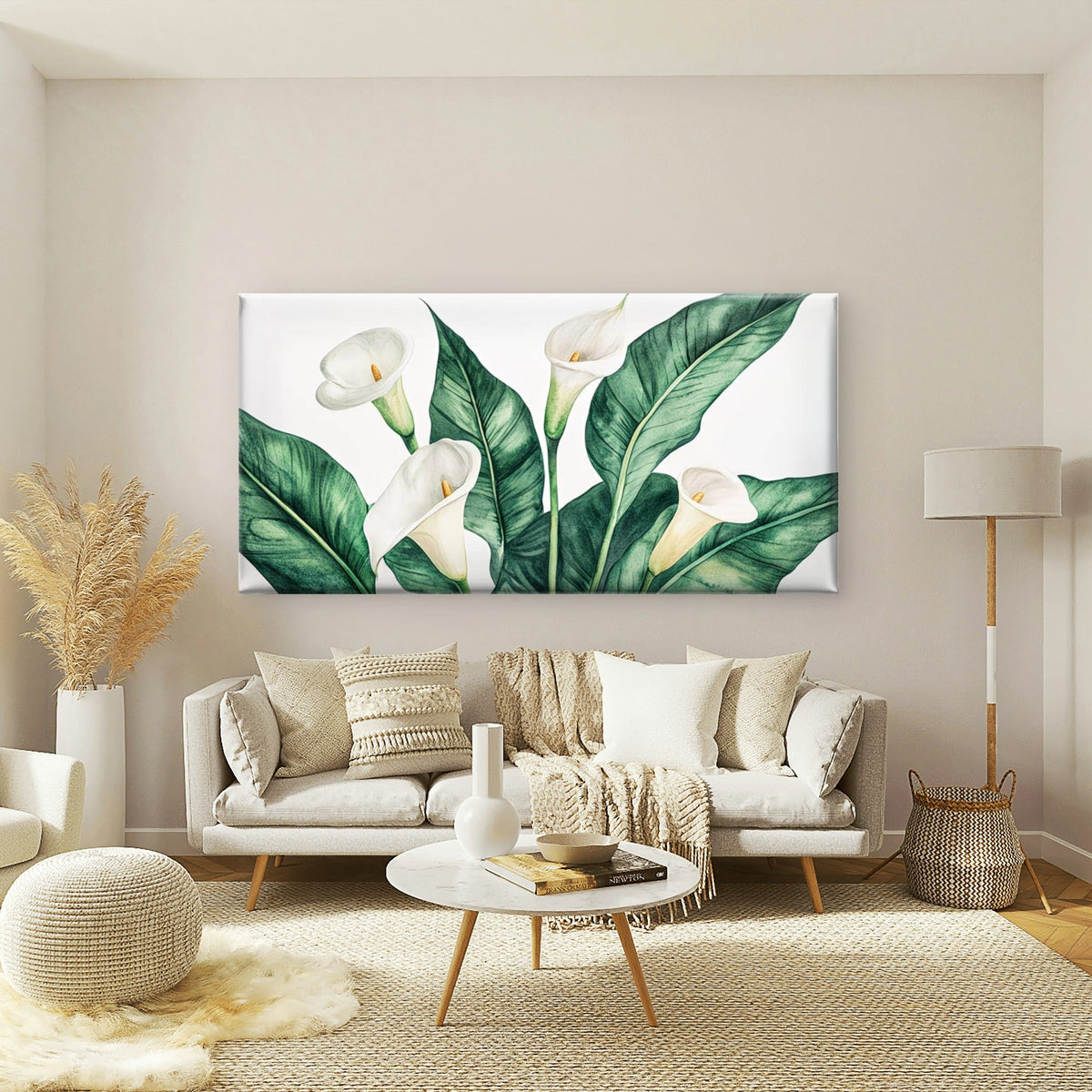 White Lilies, Green Leaves Wall Art Canvas Office Home Room Framed 120x60cm
