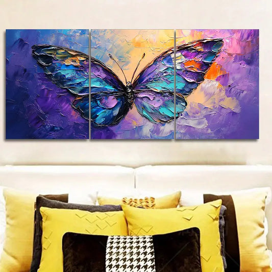 3pcs Purple Butterfly Metal Print Ready to Hang Art