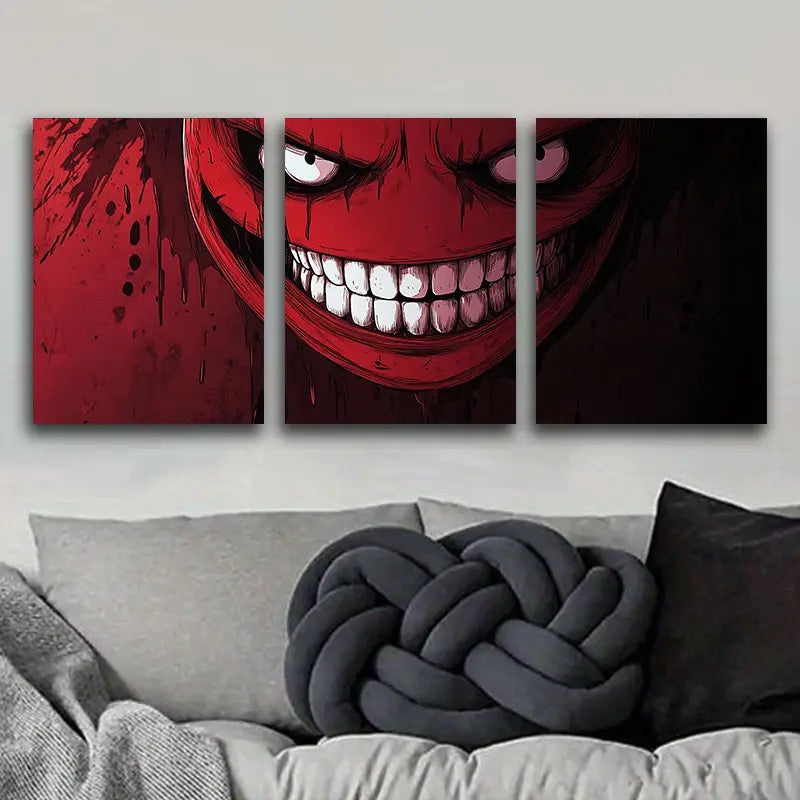 3pcs Red Monster Faced Metal Print Ready to Hang Art