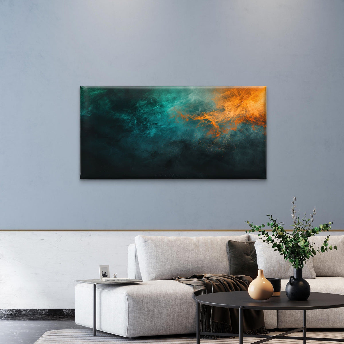 Abstract Cosmic Orange Smoke Wall Art Canvas Office Home Room Framed 120x60cm