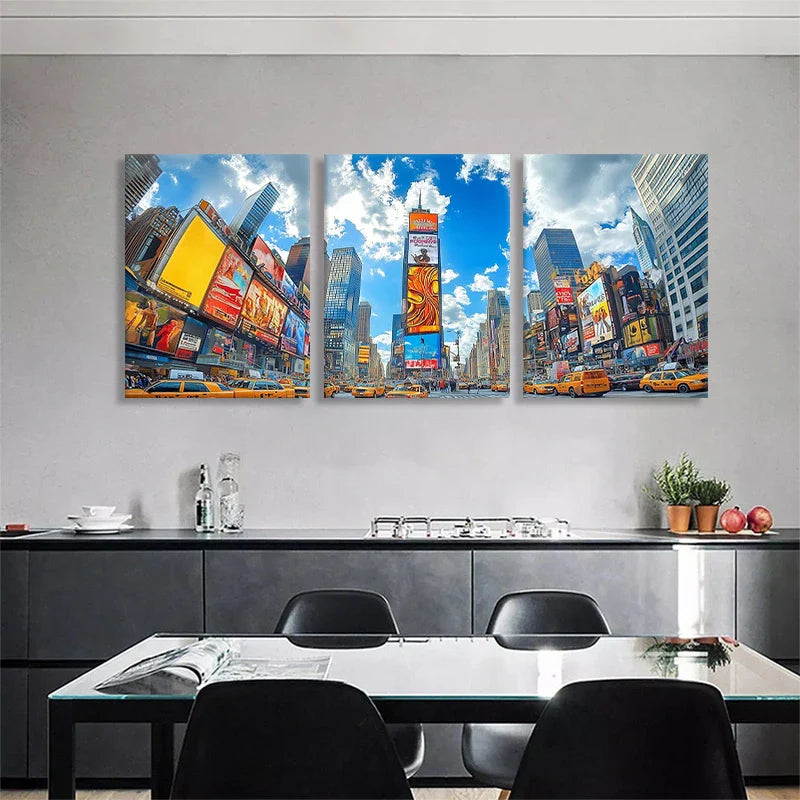 3pcs Times Square New York Cityscape Vibrant Urban Metal Print Ready to Hang Art