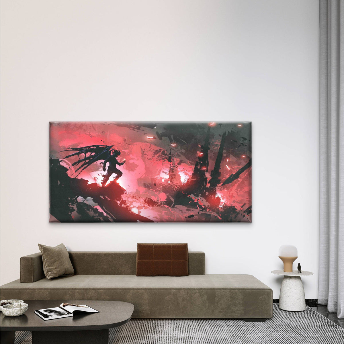 Devil Standing on Ruins Wall Art Canvas Office Home Room Framed 80x45cm