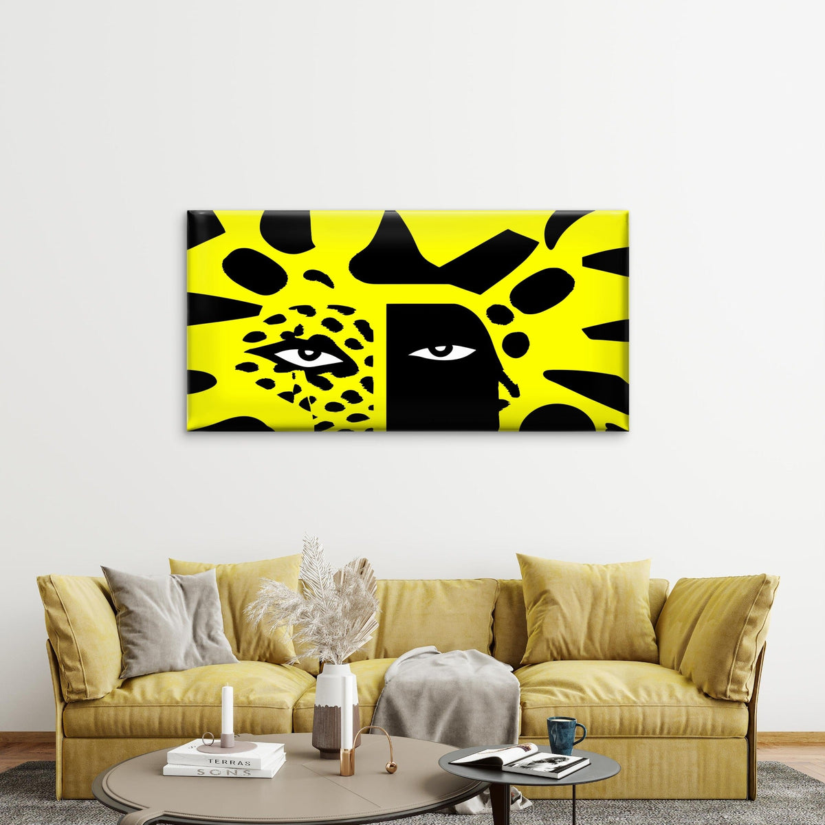 Bold Duality Of Face And Jaguar Wall Art Canvas Office Home Room Framed 80x45cm
