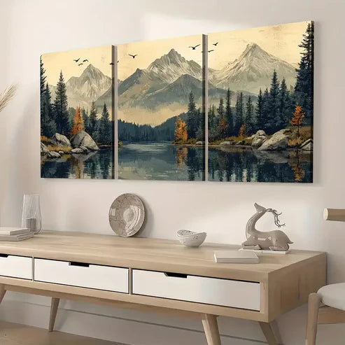 3pcs Ready to Hanging, Modern Wind Natural Forest Mountain Scenery Nature Wall Art Set Canvas Framed 60x90cm - High Quality Print 100% Australian Made Wall Canvas Ready to Hang