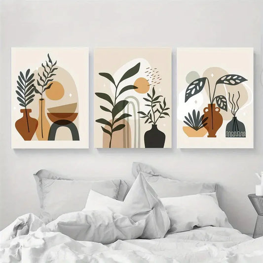 3pcs Featuring Minimalist Floral Design, Elegant Botanical Metal Print Ready to Hang Art