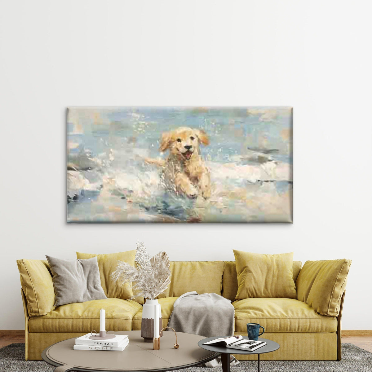 Puppy Ink Painting Wall Art Canvas Office Home Room Framed 80x45cm